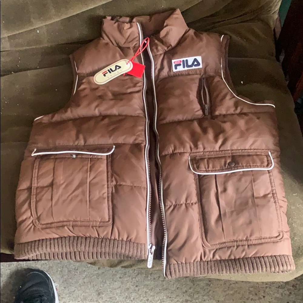 New FILA Puffer Vest Brown white lining
